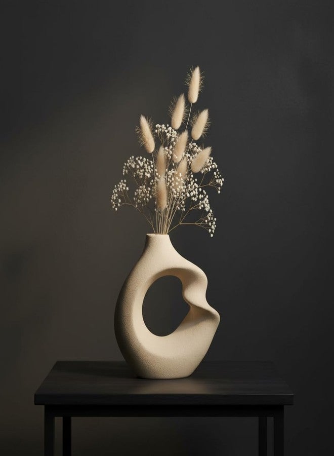 PUREZENTO Unique Twister White Ceramic Donut Vase 5.7 Inches - Pack of 1 | Decorative Donut Vase for Dried Flowers & Pampas Grass | Vases for Modern Home Decor, Living Room, Office Decor Ideas - Image 3
