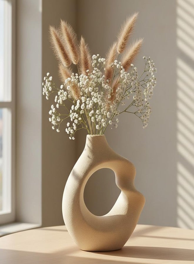 PUREZENTO Unique Twister White Ceramic Donut Vase 5.7 Inches - Pack of 1 | Decorative Donut Vase for Dried Flowers & Pampas Grass | Vases for Modern Home Decor, Living Room, Office Decor Ideas - Image 4