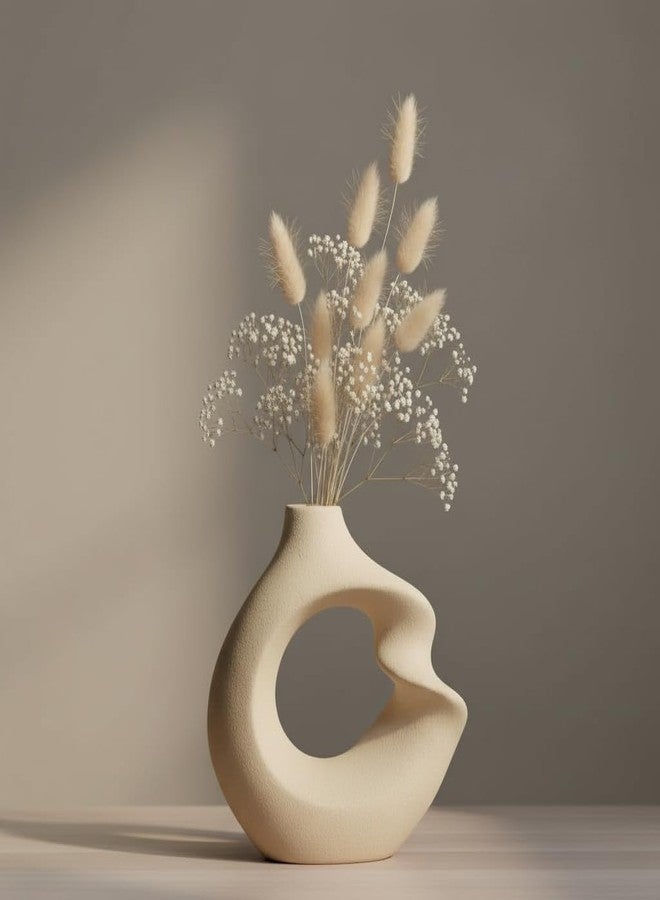 PUREZENTO Unique Twister White Ceramic Donut Vase 5.7 Inches - Pack of 1 | Decorative Donut Vase for Dried Flowers & Pampas Grass | Vases for Modern Home Decor, Living Room, Office Decor Ideas - Image 1