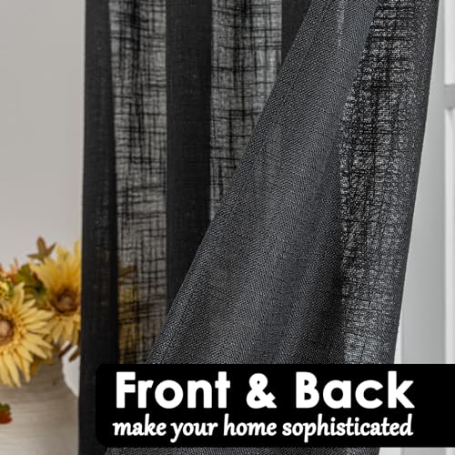 BD BEDA HOME Beda Home Tassel Linen Textured Swag Curtain Valance for Farmhouses’ Kitchen; Light Filtering Rustic Short Swag Topper for Small Windows Bedroom Privacy Added Rod Pocket Design (Black 36x36-2PCs) - Image 4