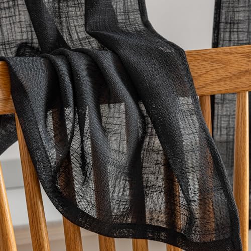 BD BEDA HOME Beda Home Tassel Linen Textured Swag Curtain Valance for Farmhouses’ Kitchen; Light Filtering Rustic Short Swag Topper for Small Windows Bedroom Privacy Added Rod Pocket Design (Black 36x36-2PCs) - Image 5
