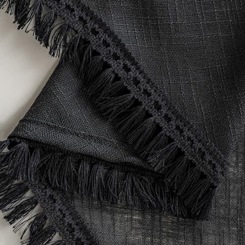 BD BEDA HOME Beda Home Tassel Linen Textured Swag Curtain Valance for Farmhouses’ Kitchen; Light Filtering Rustic Short Swag Topper for Small Windows Bedroom Privacy Added Rod Pocket Design (Black 36x36-2PCs) - Image 3