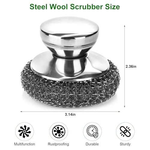 Fiwimtu 4PCS Steel Wool Scrubber Pads, Stainless Steel Scrubber Set with 3Pcs Steel Wool Pads, Steel Scrubber for Dishes, Ideal for Cleaning Cast Iron, Pots, Pans, Grills, Stoves, Sink, Kitchen Household - Image 2