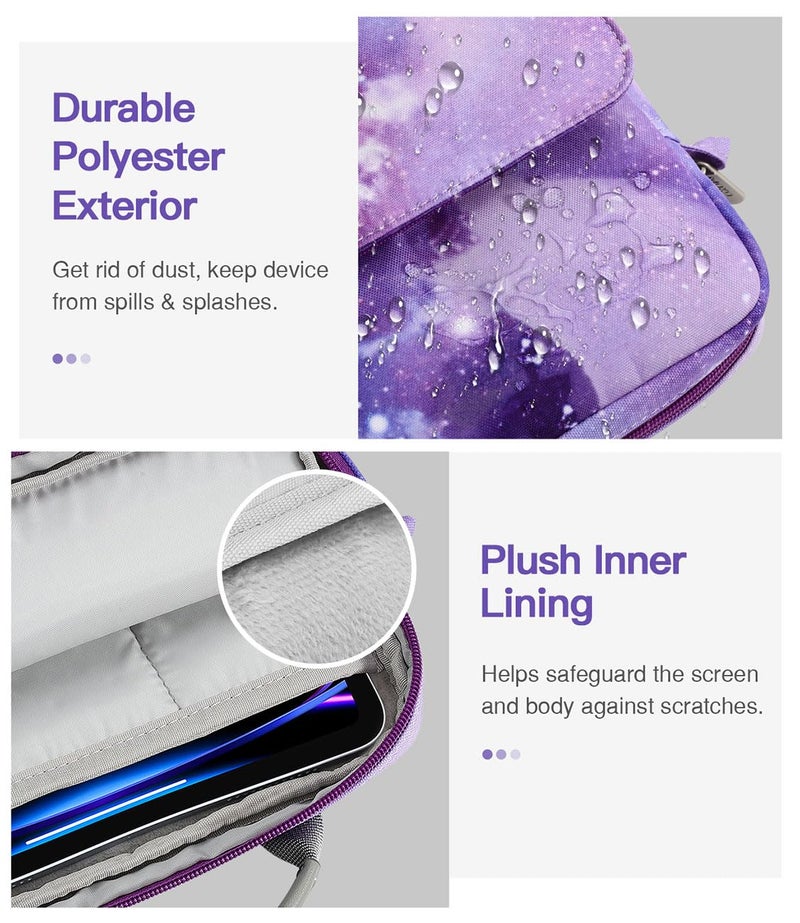 MoKo 9-11 Inch Tablet Sleeve Bag Handle Carrying Case with Shoulder Strap Fits 11inch iPad Air M3, iPad A16 2025, iPadPro 11", iPad109/8/7th Gen 10.2, Air 5/4th 10.9, Tab S8/S9 11",Purple Starry - Image 3