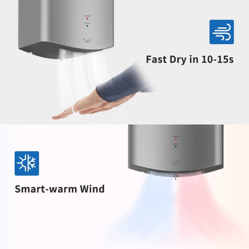 Aike Air Wiper Compact Hand Dryer 110V 1400W Silver (With 2 Pin Plug) Model Ak2630 - Image 2
