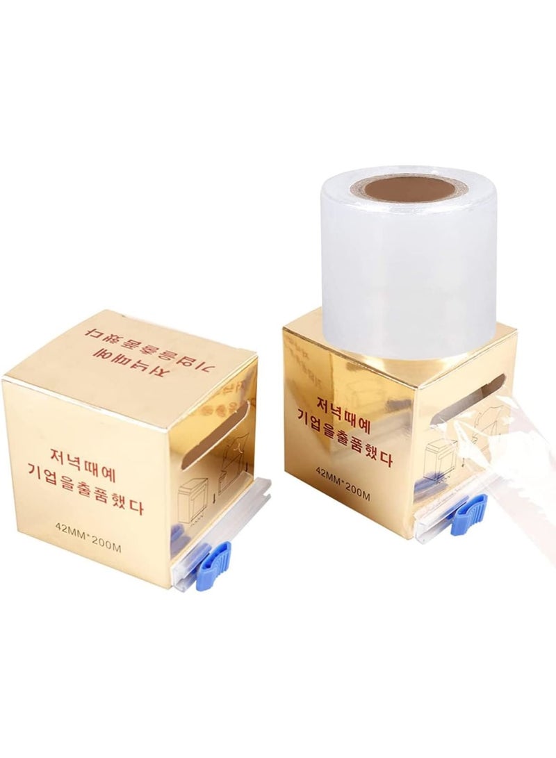 SOLARAE Disposable Eyebrow Tattoo Plastic Wrap, 2 Pcs 40MM*200M Barrier Film Roll with Microblading, Protective PE Film Tape, Plastic Wrap Preservative Film for Dental, Clinic, Beauty Salon, Transparent - Image 1