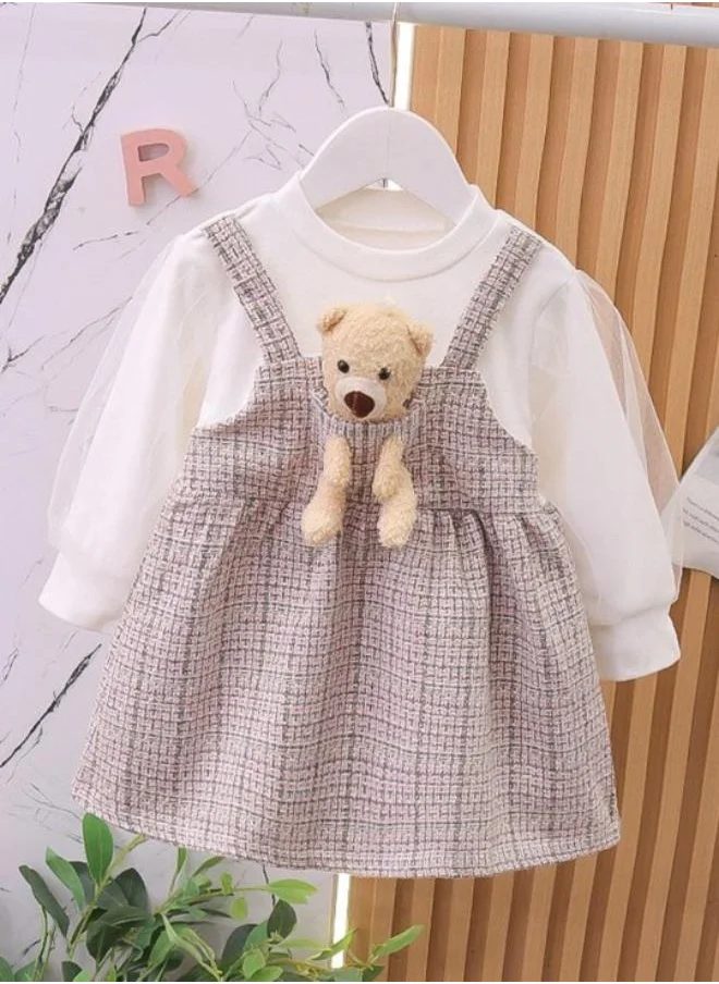 يونيكي Brown A-Line Crew Neck Plain Dress