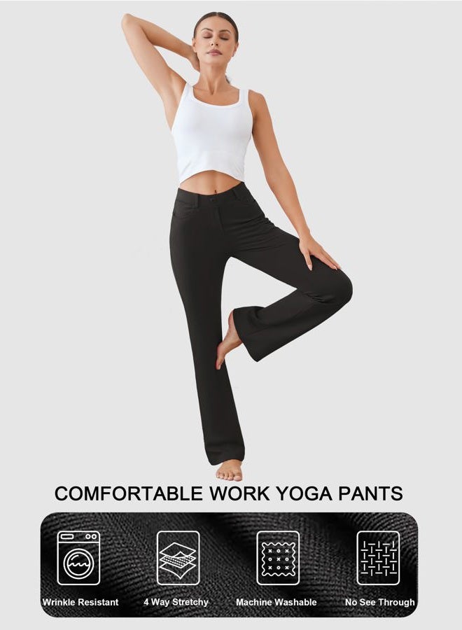 Houmous S-XXL 29''31''33''35'' Inseam Women's Bootcut Dress Pants w/Pocket Stretch Work Lounge Pant Office Casual Pants Black, Black, XL - Image 5