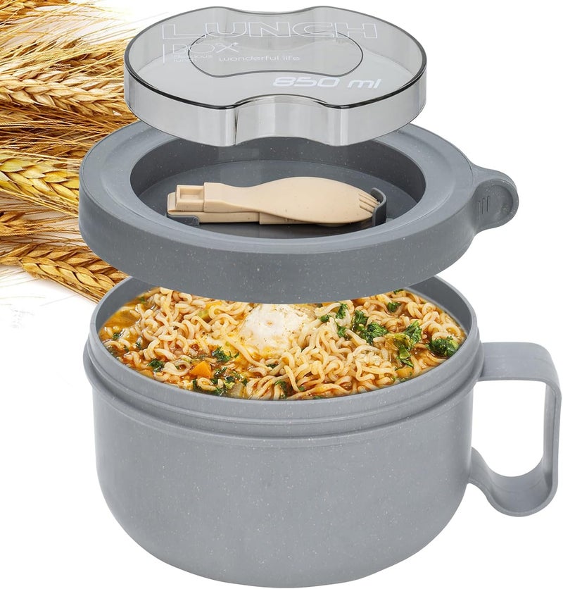 Ronanemon 28 oz Soup Bowl with Handles, Microwave Ramen Bowl with Lid for Soup and Instant Noodles,Oatmeal, Gumbo, Salad,BPA Free (Rock Grey) - Image 1