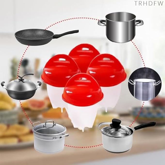 ريحني 3 قطع من غلاية البيض أكواب بيض غير لاصقة من السيليكون أكواب غلاية البيض للمطبخ سهلة التنظيف وطهي سريع للإفطار - Image 4