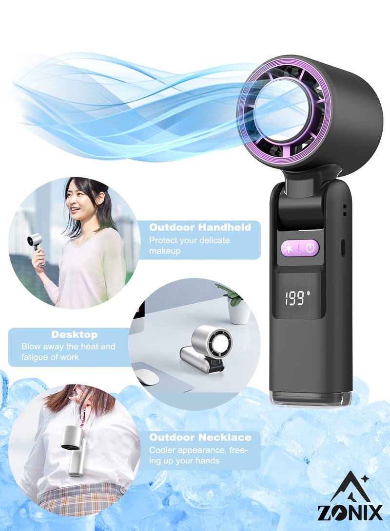 ZONIX Portable Handheld Fan with 199-Speed Ice-Ceramic Cooling, 4000mAh Fast-Charging & LED Digital Display, Adjustable Mini Fan for Travel, Camping, Indoor, Outdoor (Grey) - Image 1