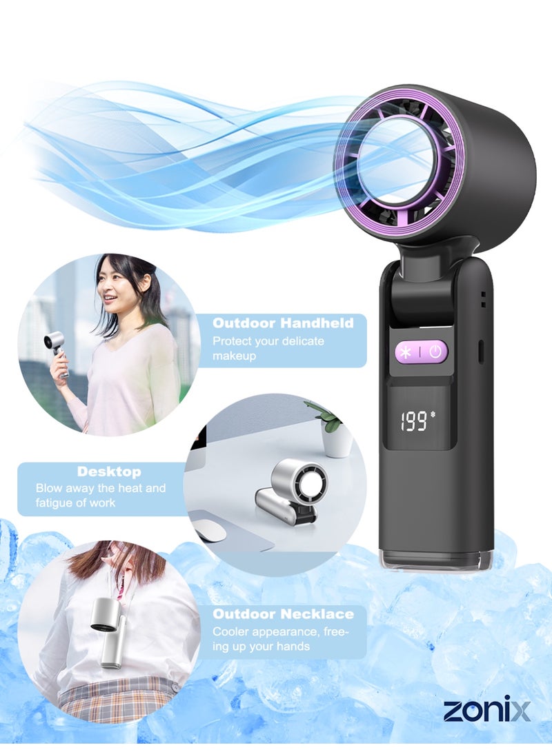ZONIX Portable Handheld Fan with 199-Speed Ice-Ceramic Cooling, 4000mAh Fast-Charging & LED Digital Display, Adjustable Mini Fan for Travel, Camping, Indoor, Outdoor (Grey) - Image 1