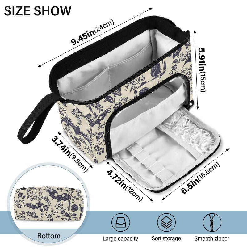 PJGINUIUA Big Capacity Pencil Pen Case for Adults, Goth Bats Pencil Bags Portable Makeup Bag Stationery Storage for Men Women College Office - Image 3