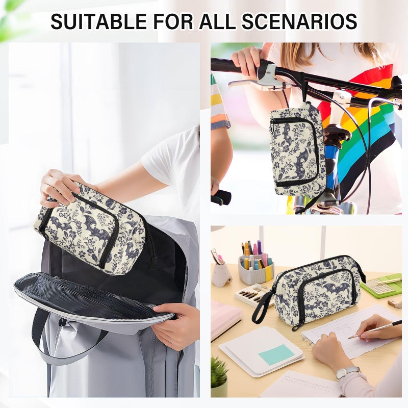 PJGINUIUA Big Capacity Pencil Pen Case for Adults, Goth Bats Pencil Bags Portable Makeup Bag Stationery Storage for Men Women College Office - Image 5