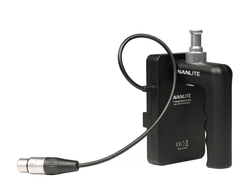 Nanlite BT-BG-XLR4IIV battery grip with a 4-pin XLR connector. It features a non-slip design that ensures a comfortable and stable grip. - Image 4