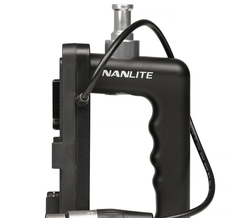 Nanlite BT-BG-XLR4IIV battery grip with a 4-pin XLR connector. It features a non-slip design that ensures a comfortable and stable grip. - Image 2