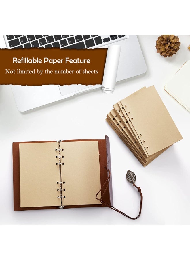 Relex Vintage Leather Notebook, Retro Writing Journal Diary Pu Leather Cover, Leaf Pattern Spiral Blank String Daily Notepad, Art Sketchbook, Retro Pendants, Classic Embossed, Loose Leaf (Brown) - Image 4