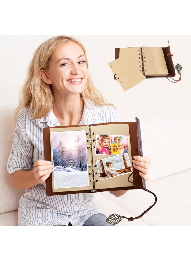 Relex Vintage Leather Notebook, Retro Writing Journal Diary Pu Leather Cover, Leaf Pattern Spiral Blank String Daily Notepad, Art Sketchbook, Retro Pendants, Classic Embossed, Loose Leaf (Brown) - Image 3