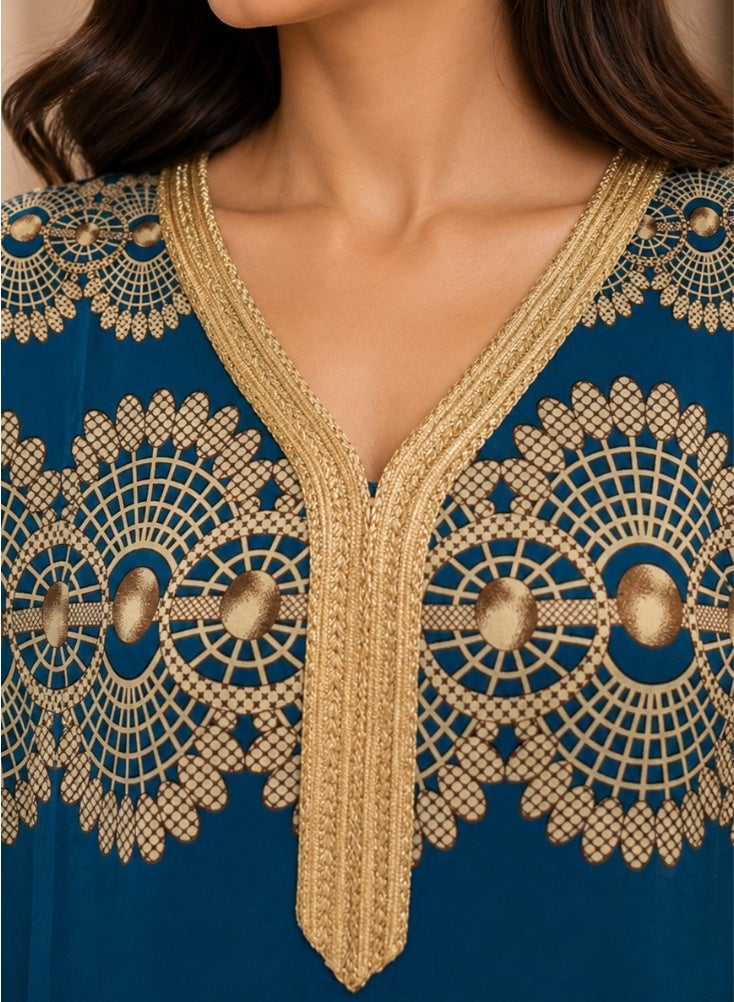 Comfort Women Blue Embroidered Maxi Ramadan Jalabiya with Premium Traditional Finish - Image 3