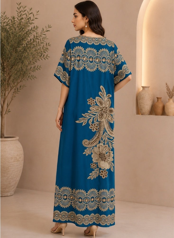 Comfort Women Blue Embroidered Maxi Ramadan Jalabiya with Premium Traditional Finish - Image 4