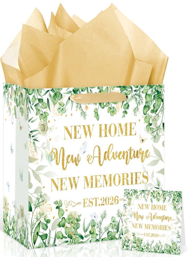 Wayyogh Housewarming Gifts Bag with Tissue Paper Large Sage Green New Home Wrapping Bag Greeting Card for Friends 2026 New House Adventure Warming Gifts Wrap Bags Home Sweet Present Decorations for Women Men - Image 1