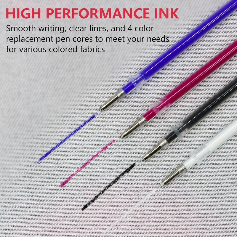Bcautay 4 Pcs Heat Erasable Pens for Fabric Heat Erasable Fabric Marking Pens with 20 Refills Tailors Sewing Chalk Pencils for Sewing Quilting Embroidery Dressmaking - Image 4