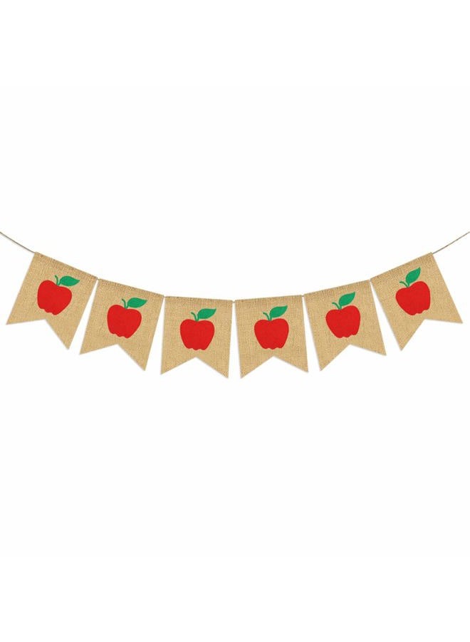 Partyprops Apples Banner Burlap - Back To School Banner - Fall Banner - School Banner - Classroom Decor - Teacher Gifts - Apple Themed Party Decorations - Image 1