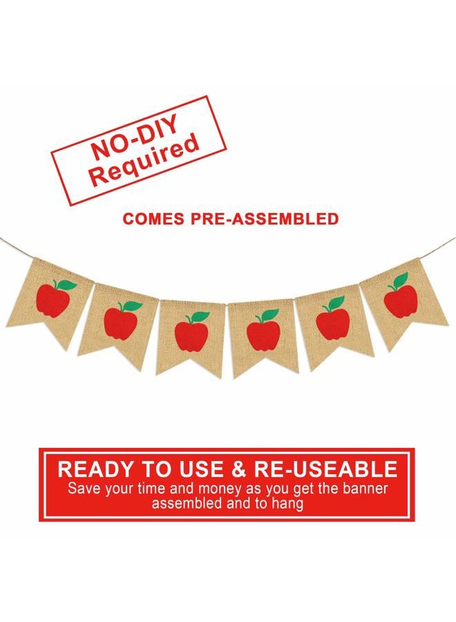 Partyprops Apples Banner Burlap - Back To School Banner - Fall Banner - School Banner - Classroom Decor - Teacher Gifts - Apple Themed Party Decorations - Image 2
