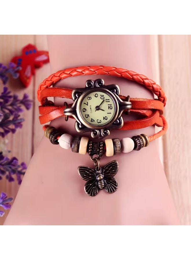 Classic wristwatch for girls featuring a green strap and a butterfly design. - Image 3