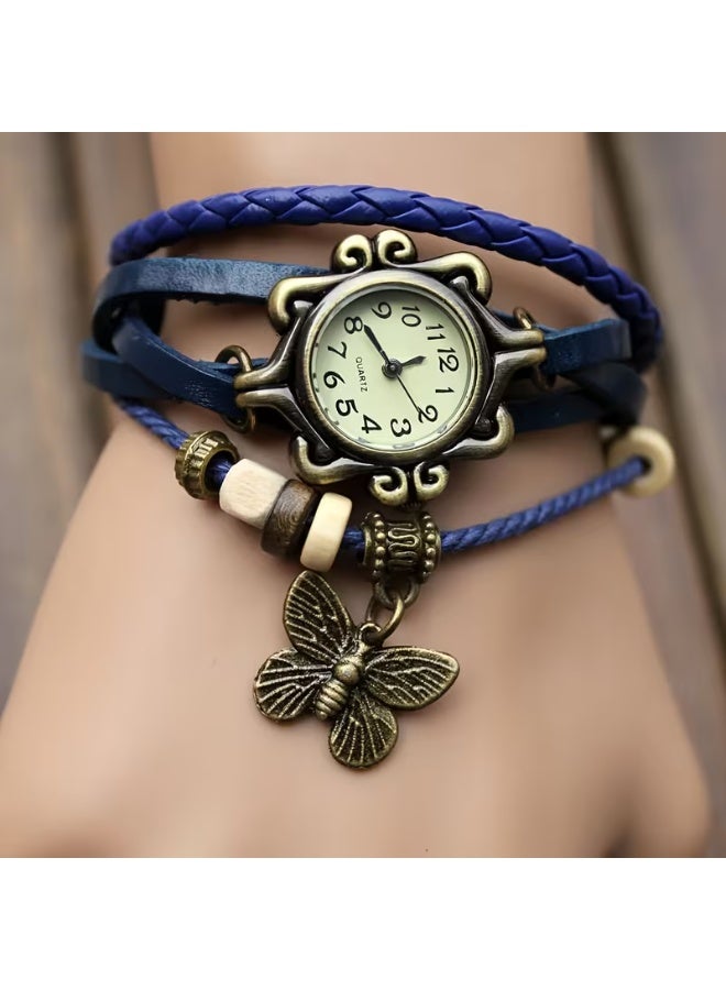 Classic wristwatch for girls featuring a green strap and a butterfly design. - Image 4