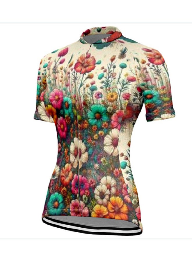 Slimming Colorful Women's Mountain Off-road Road Bike Short Sleeve Top Sports Equipment Outdoor Cycling Clothing