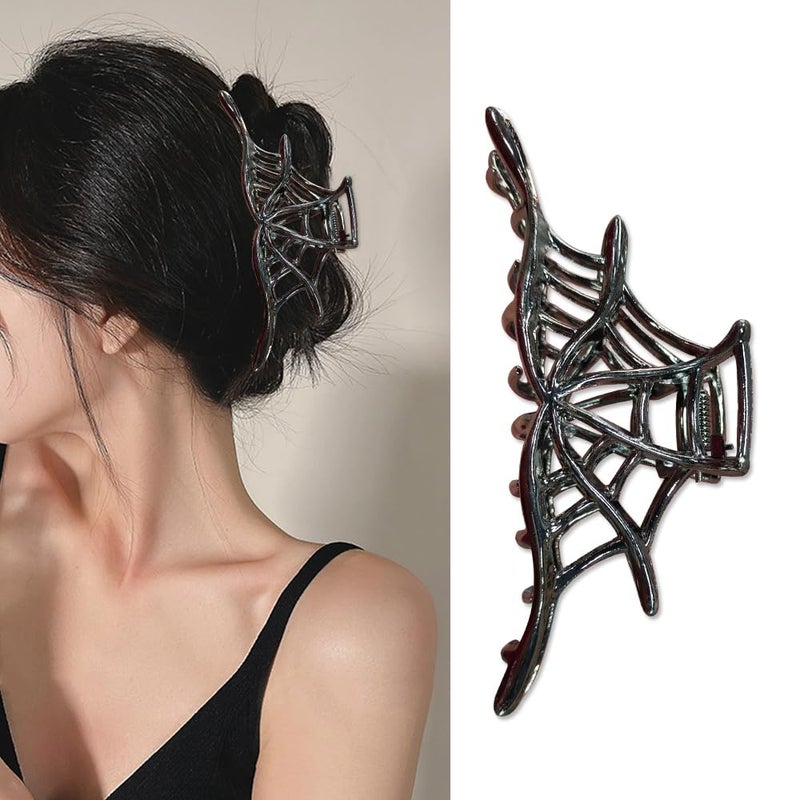 Metal Hair Clips with Spider Web Claw Design  Strong  Neutral Black Exquisite French Luxury Hair Accessories for Women and Girls 1 Pack Large