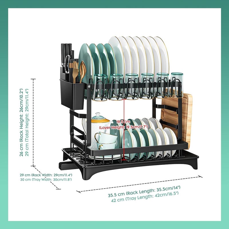 YHK TRADEMART YHK Dish Drainer with Dish Tray 5in1 Dish Dryer TwoStep Dish Organiser with Cup Holder Utensil Holder and Chopping Board Holder Over The Sink Kitchen Tableware Stand - Image 2