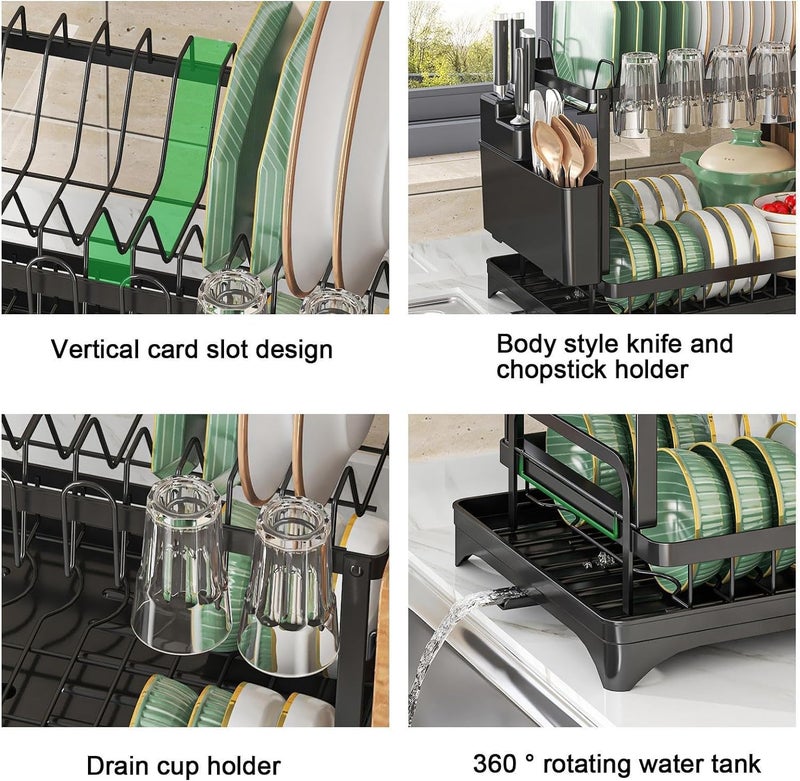 YHK TRADEMART YHK Dish Drainer with Dish Tray 5in1 Dish Dryer TwoStep Dish Organiser with Cup Holder Utensil Holder and Chopping Board Holder Over The Sink Kitchen Tableware Stand - Image 5