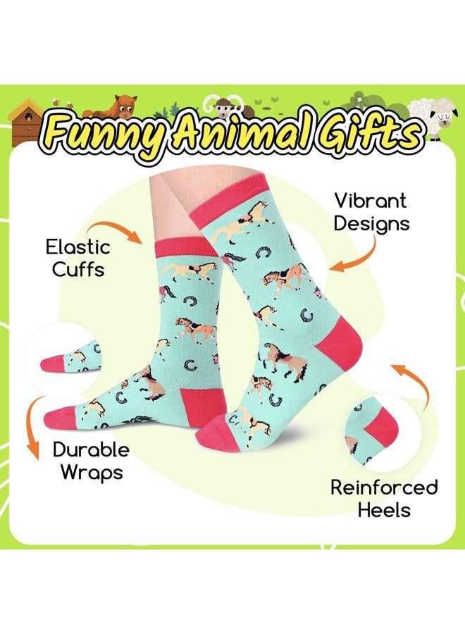Zmart Funny Animal Socks for Women - Horse Cow Gifts, Pig Goat Duck Chicken Socks for Teens, Just Loves Horses Blue, M - Image 3