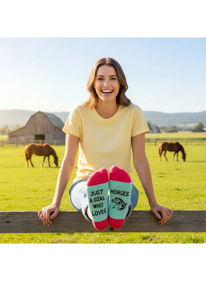 Zmart Funny Animal Socks for Women - Horse Cow Gifts, Pig Goat Duck Chicken Socks for Teens, Just Loves Horses Blue, M - Image 2