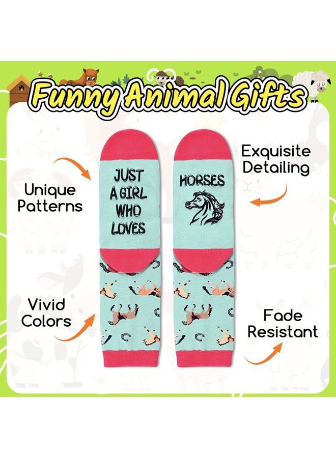 Zmart Funny Animal Socks for Women - Horse Cow Gifts, Pig Goat Duck Chicken Socks for Teens, Just Loves Horses Blue, M - Image 5
