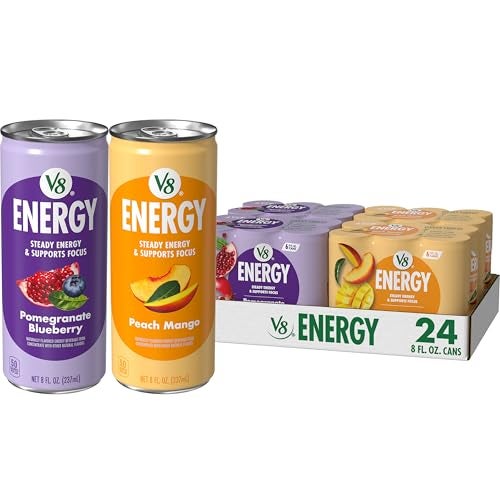 V8 Energy Pomegranate Blueberry and Peach Mango Energy Drinks 8 fl oz Can 24 Pack - Image 1