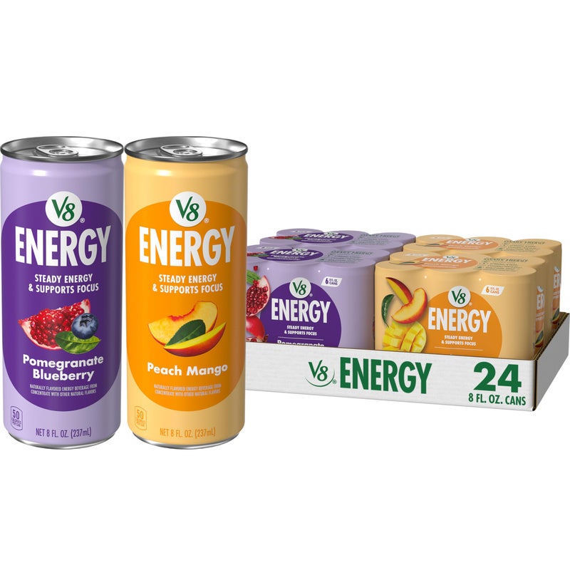 V8 Energy Pomegranate Blueberry and Peach Mango Energy Drinks 8 fl oz Can 24 Pack - Image 3