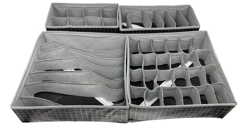 House of Quirk Set of 4 Foldable Storage Box Drawer Divider Organizer Closet Storage for Socks Bra Tie Scarfs - Grey - Image 3