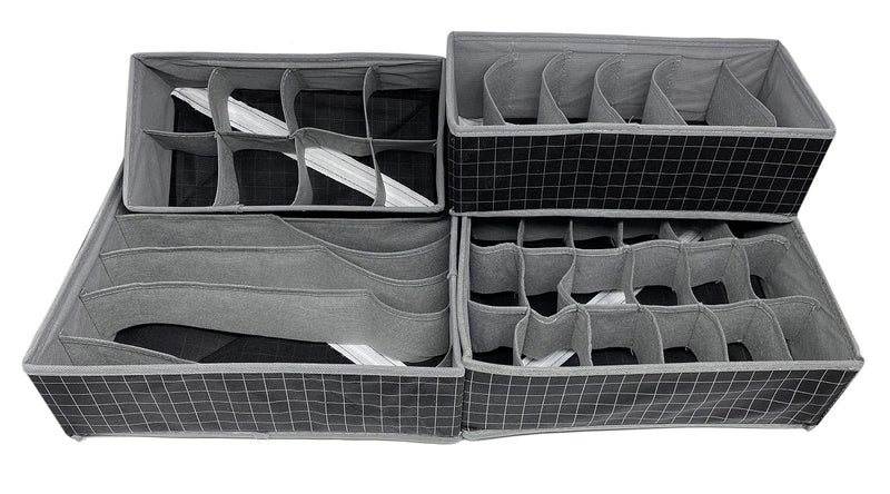 House of Quirk Set of 4 Foldable Storage Box Drawer Divider Organizer Closet Storage for Socks Bra Tie Scarfs - Grey - Image 2