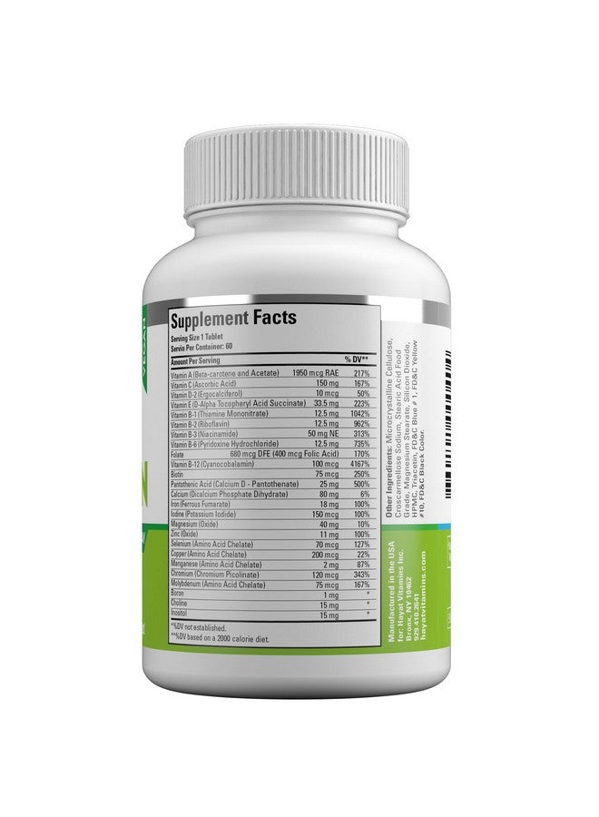 HAYAT Vitamins Vegan Natural Multivitamin, Daily Vitamins with Vitamin A, C, D, E, B1, B2, B3, B6, B12, Biotin, Zinc and More, 2 Month Supply, All Natural, Certified Halal, 60 Tablets, Made in The USA - Image 3