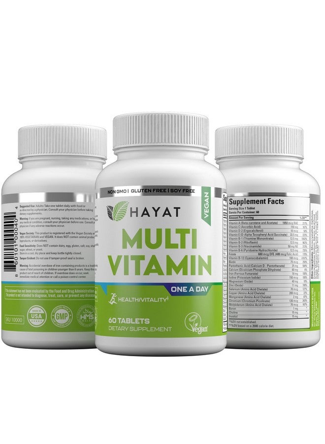 HAYAT Vitamins Vegan Natural Multivitamin, Daily Vitamins with Vitamin A, C, D, E, B1, B2, B3, B6, B12, Biotin, Zinc and More, 2 Month Supply, All Natural, Certified Halal, 60 Tablets, Made in The USA - Image 4