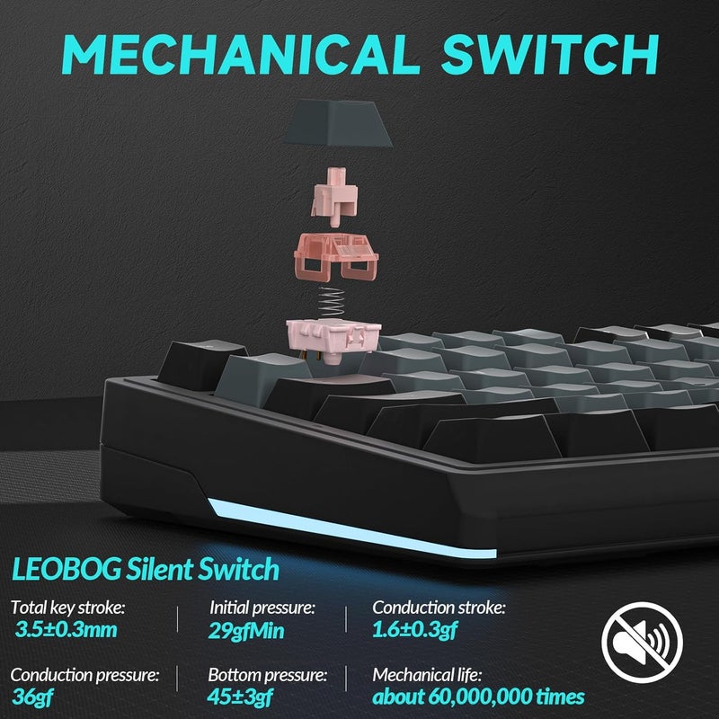 SOLAKAKA KI99 Pro Wireless Mechanical Keyboard with Quiet Switch, Hot Swappable Pre-Lubed Switches with RGB Backlit, Gasket Structure Computer Gaming Keyboard (BlackBlue, Silent Switch) - Image 5