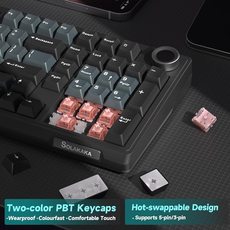 SOLAKAKA KI99 Pro Wireless Mechanical Keyboard with Quiet Switch, Hot Swappable Pre-Lubed Switches with RGB Backlit, Gasket Structure Computer Gaming Keyboard (BlackBlue, Silent Switch) - Image 4