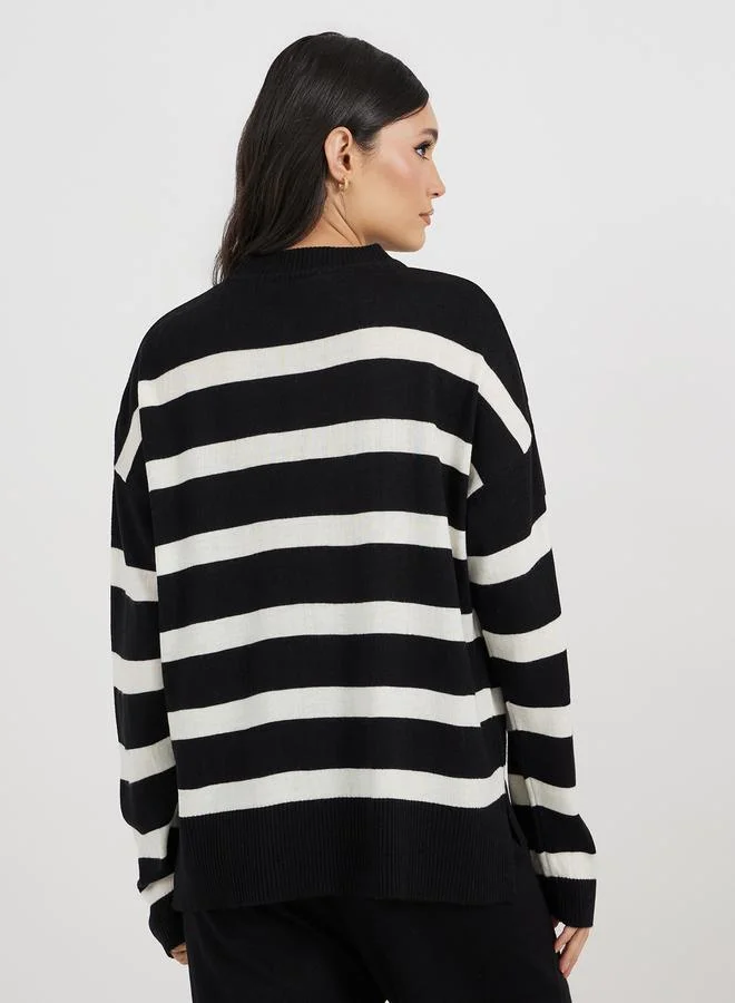 Styli Oversized Striped Sweater and Wide Leg Pants Co-Ords
