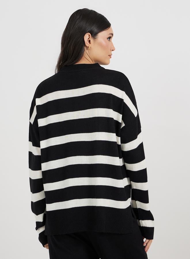 Styli Oversized Striped Sweater and Wide Leg Pants Co-Ords  - Image 4