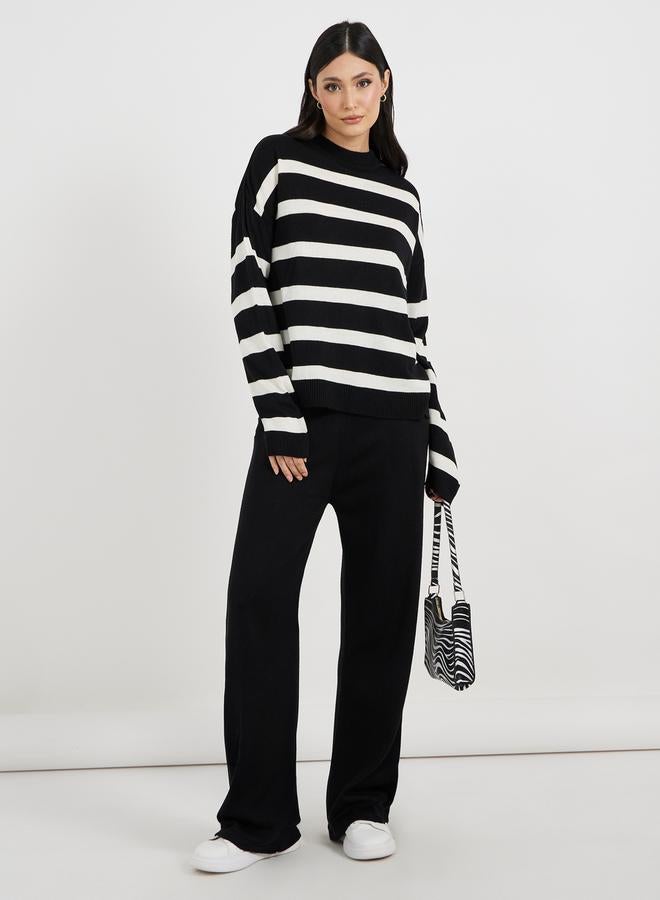 Styli Oversized Striped Sweater and Wide Leg Pants Co-Ords  - Image 2