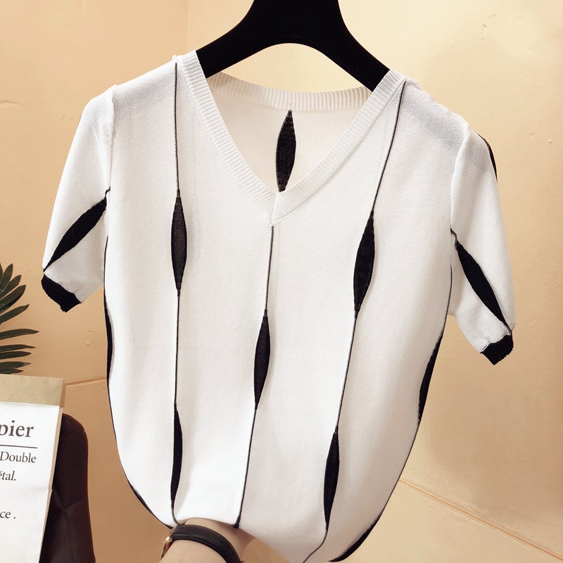 100kg Wearable Ice Silk Short Sleeve T-Shirt for Women, Korean Version, Loose and Slimming Summer Top, Plus Size Thin Base Knit Shirt - Image 2
