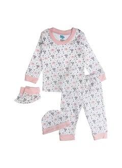 Babies Basic 7 Piece Unisex 100% Cotton Set Include Bib, Socks, Mitten, Cap, Romper, Top And Bottom Set, Pink  - Image 3
